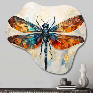 Orange Dragonfly Insects Flight Geometric I - Asymmetric Metal Wall Art